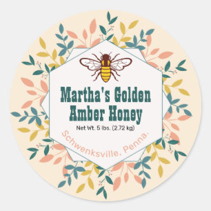 Sticker Rond Hexagon Wreath Antique Jar de miel blanc