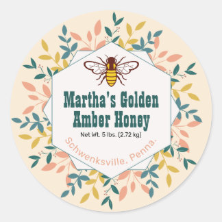 Sticker Rond Hexagon Wreath Antique Jar de miel blanc