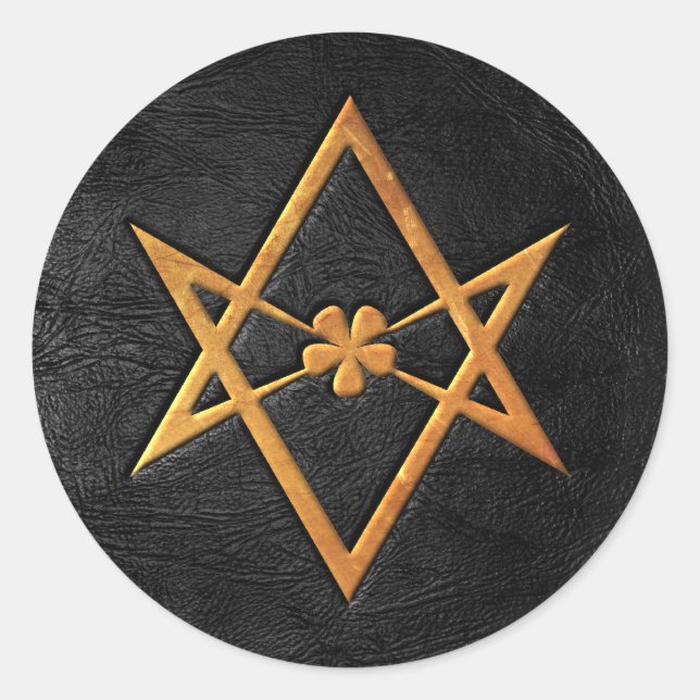 Sticker Rond Hexagramme Unicurien Thémique Doré Cuir Noir (Devant)