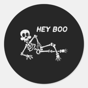 Sticker Rond Hey Boo Halloween Chemise mignonne Skeleton drôle 