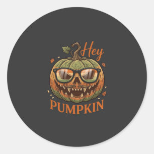 Sticker Rond Hey Citrouille Halloween Lanterne Jack Lunettes Mo
