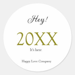 Sticker Rond Hey it's new year add year gold black simple. Mini
