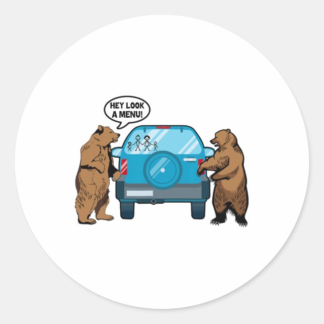 Sticker Rond Hey Look A Menu Funny Camping Camper Hiking Bear O (Devant)