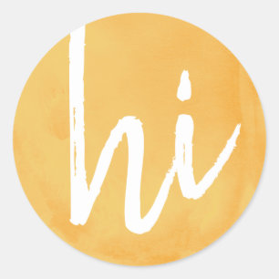 Sticker Rond hi dans le bouton d'aquarelle jaune soleil