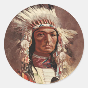 Sticker Rond Hiawatha Portrait en chef des Indiens d'Amérique
