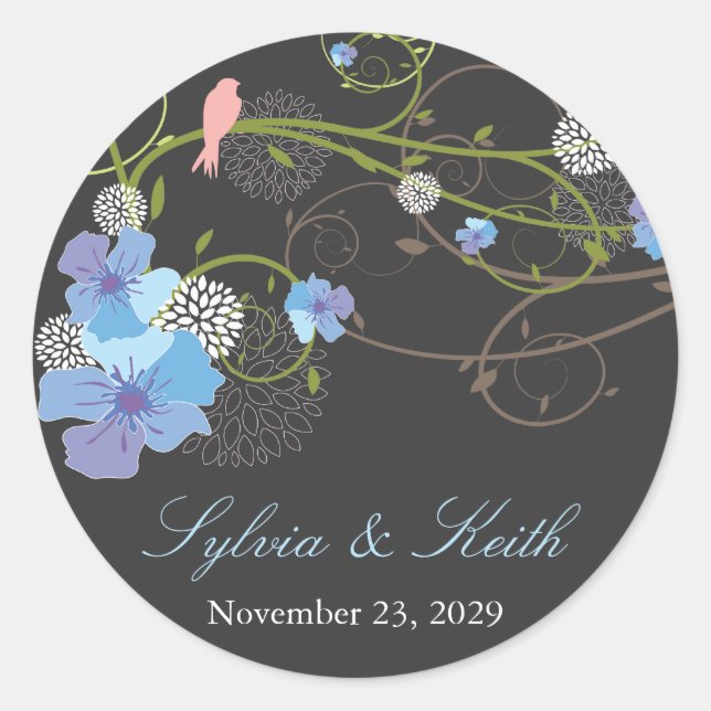 Sticker Rond Hibiscus bleu Mariage floral (Devant)