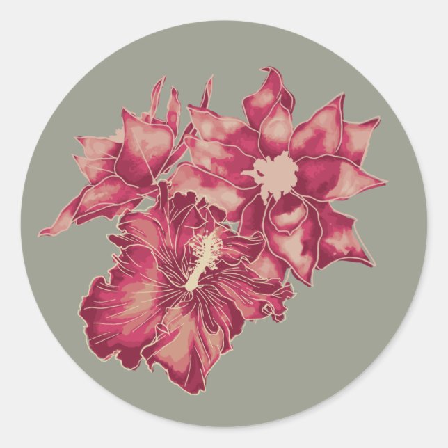 Sticker Rond Hibiscus de vacances, style hawaïen Noël (Devant)