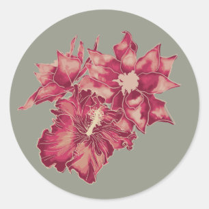 Sticker Rond Hibiscus de vacances, style hawaïen Noël