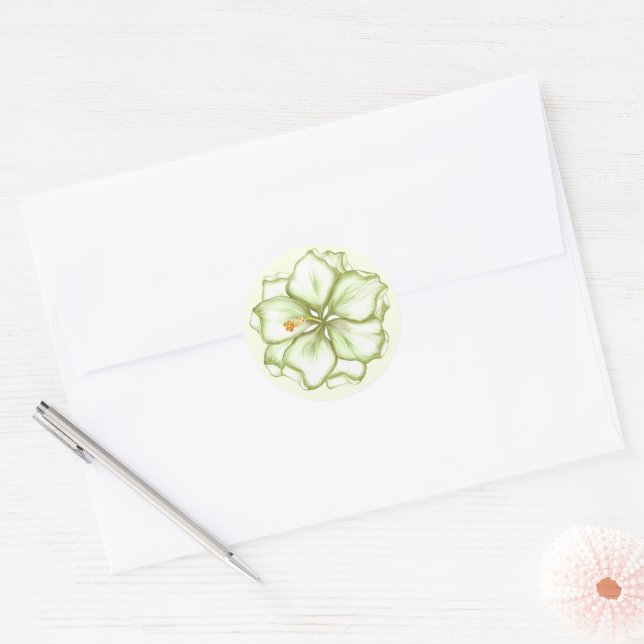 Sticker Rond Hibiscus & dentelle BLANC (Enveloppe)