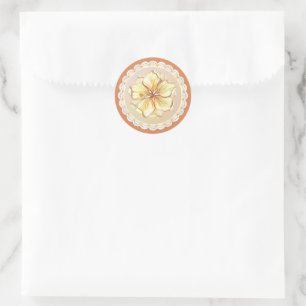Sticker Rond Hibiscus & dentelle JAUNE