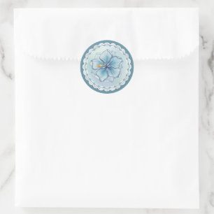 Sticker Rond Hibiscus & dentelle TURQUOISE