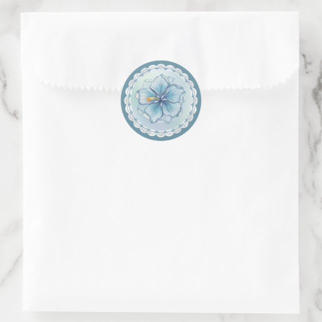 Sticker Rond Hibiscus & dentelle TURQUOISE (Sac)
