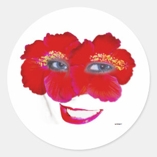 Sticker Rond Hibiscus face avec sourire - Rouge