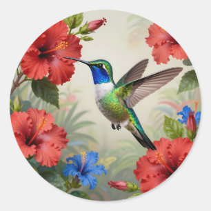 Sticker Rond Hibiscus Floral Vibrant de Colibri