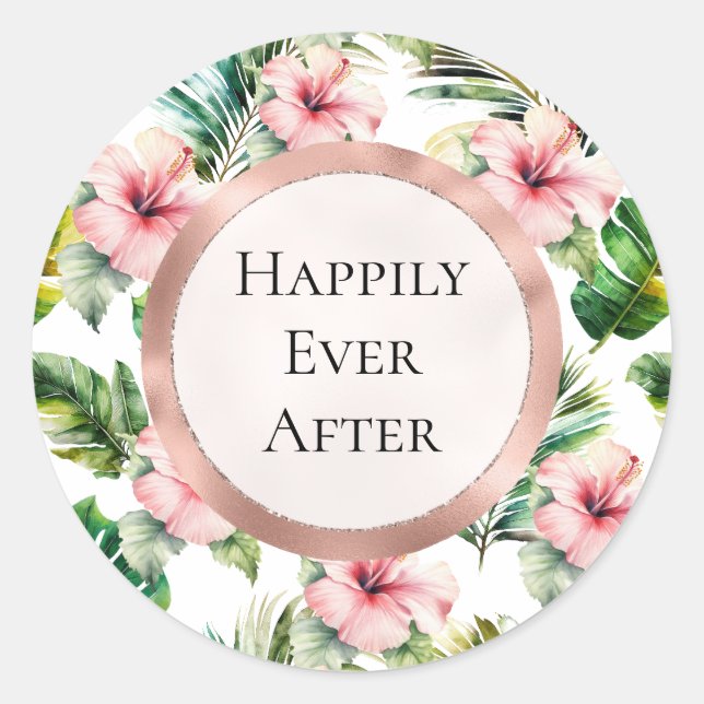 Sticker Rond Hibiscus rose tropical Mariage floral (Devant)