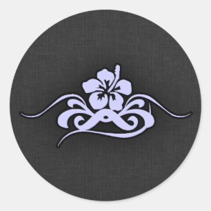 Sticker Rond Hibiscus tropical bleu lavande