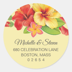 Sticker Rond Hibiscus Tropical Floral Élégant