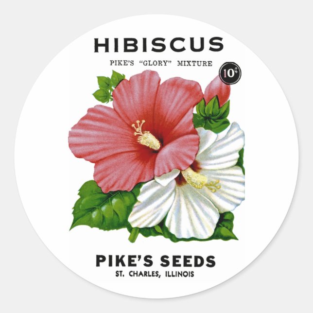 Sticker Rond Hibiscus Vintage Seed Packet (Devant)
