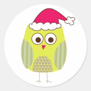 Sticker Rond Hibou à Santa Hat