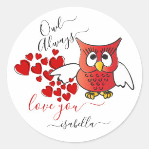 Sticker Rond Hibou aime toujours toi - Saint-Valentin Hibou