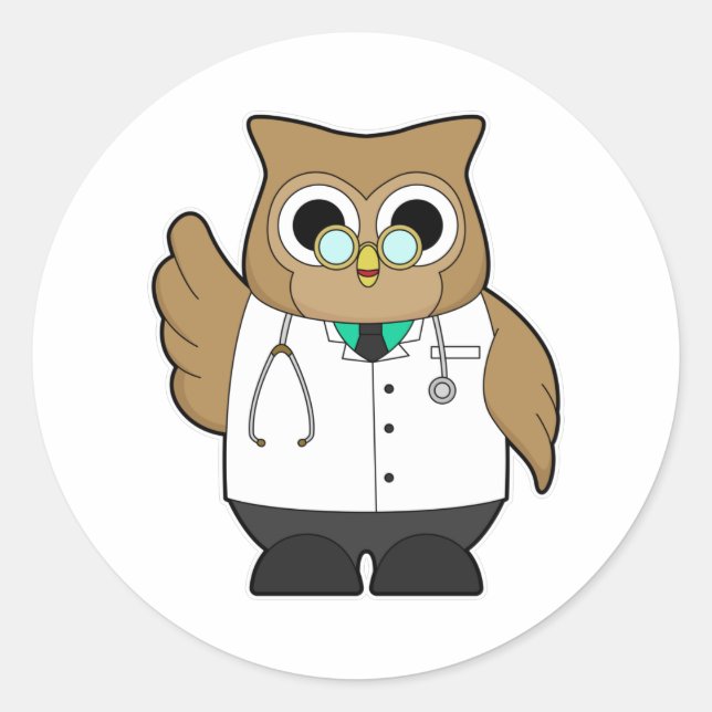 Sticker Rond Hibou comme docteur avec Stétoscope (Devant)