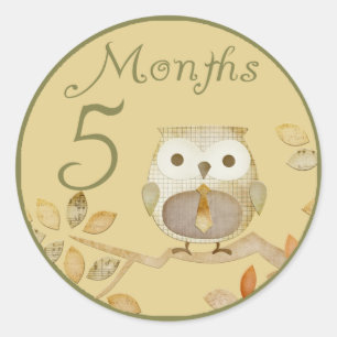 Sticker Rond Hibou d'automne 5 mois d'autocollant