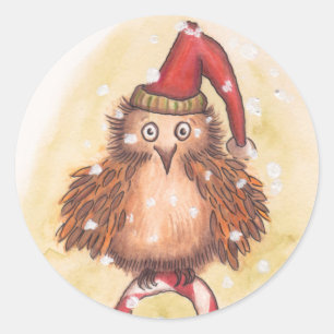 Sticker Rond Hibou gai de Noël