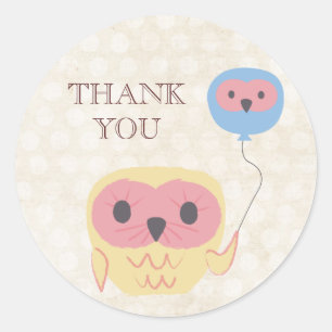 Sticker Rond Hibou mignon avec l'autocollant de Merci de partie