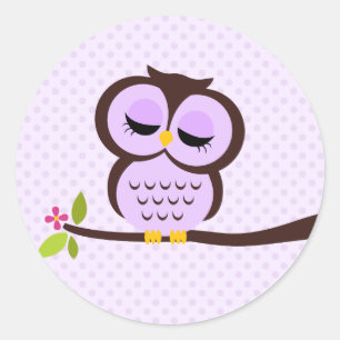 Sticker Rond Hibou pourpre mignon