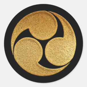 Sticker Rond Hidari Mitsu Tomoe Kamon en or