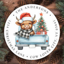 Highland Cow Camion Vintage Adresse de retour de N
