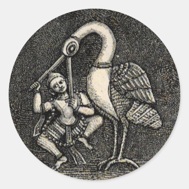 STICKER ROND HINDU HERO & HERON (1887) (Devant)