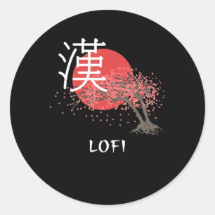 Sticker Rond Hip hop japonais Lofi Kanji Cherry Blossom Lofi