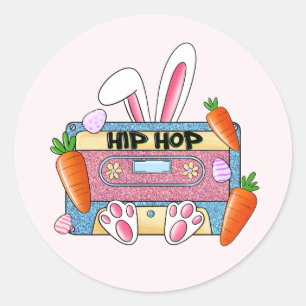 Sticker Rond Hip-Hop Lapin de Pâques Mixtape - Cassette Rétro