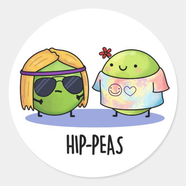 Sticker Rond Hip-Peas drôle Hippie Peas Pun (Devant)