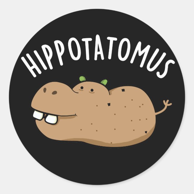Sticker Rond Hip Potato-mus Funny Hippo Pun Dark BG (Devant)