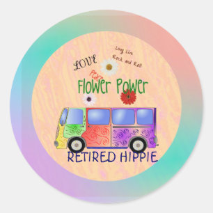 Sticker Rond Hippie à la retraite, design super, encadré
