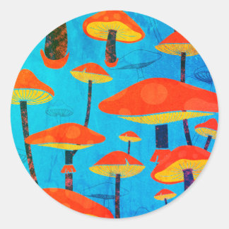 Sticker Rond Hippie Dreamy Retro Vibe Enchanter Champignons