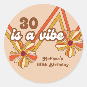 Sticker Rond Hippie Flower Retro les années 70 Zigzag 30e anniv
