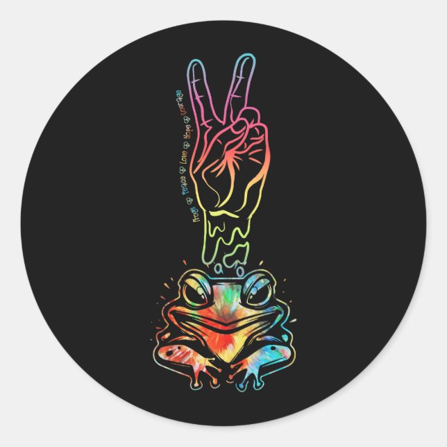 Sticker Rond Hippie Frog Paix Aimer Espoir Courage Tie Dye Paix (Devant)
