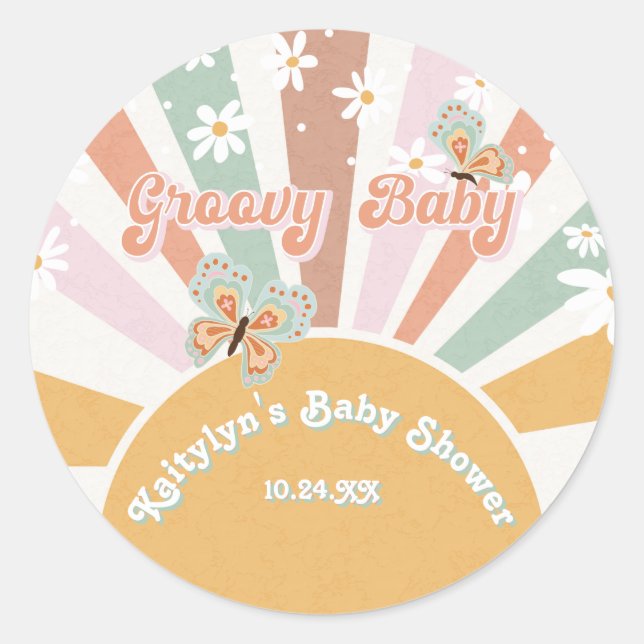 Sticker Rond Hippie Super Daisies Retro les années 70 Sunshine  (Devant)