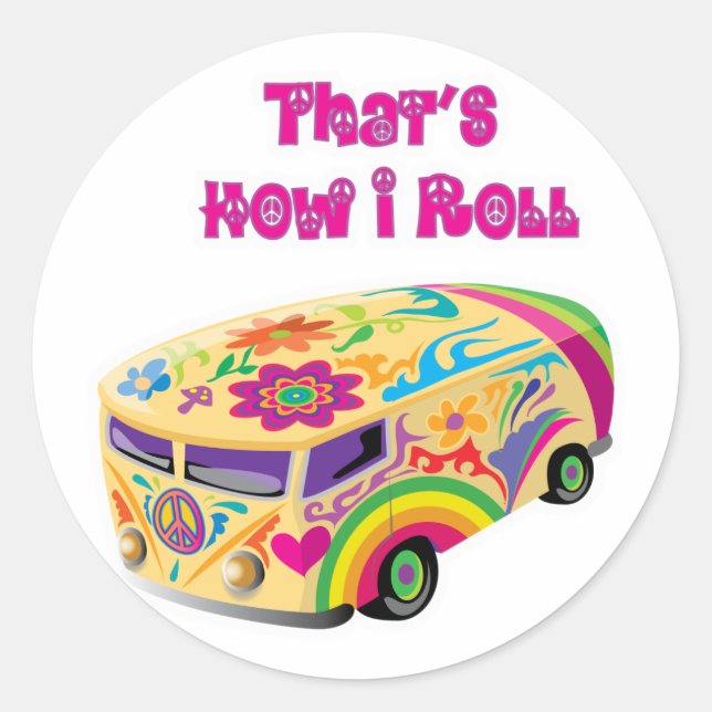 Sticker Rond hippie van retro comment je roule (Devant)