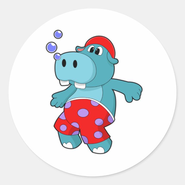 Sticker Rond Hippo à la natation avec maillots de bain (Devant)