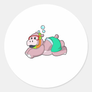 Sticker Rond Hippo à la plongée avec tuba