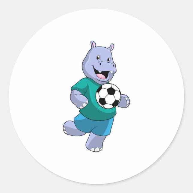 Sticker Rond Hippo as Soccer player with Soccer (Devant)