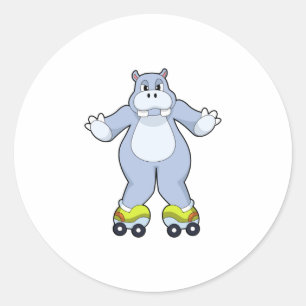 Sticker Rond Hippo avec patins à rouleaux