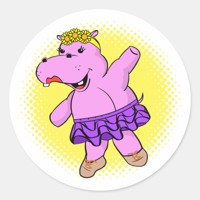 Sticker Rond Hippo Ballerina avec Tutu (Devant)