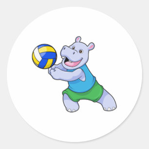 Sticker Rond Hippo comme joueur de volleyball avec volleyball