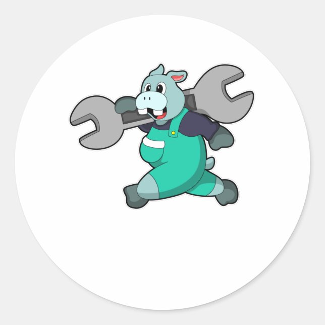 Sticker Rond Hippo comme mécanique avec clé (Devant)