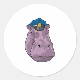 Sticker Rond Hippo en tant que policier